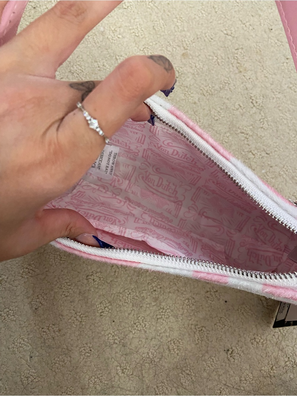Von Dutch Pink & White Cow Print Mini Shoulder Bag - Picture 3 of 3